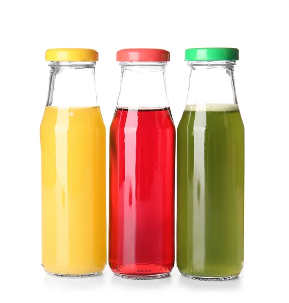 Bottles Healthy Juice White Background — Stock Photo, Image