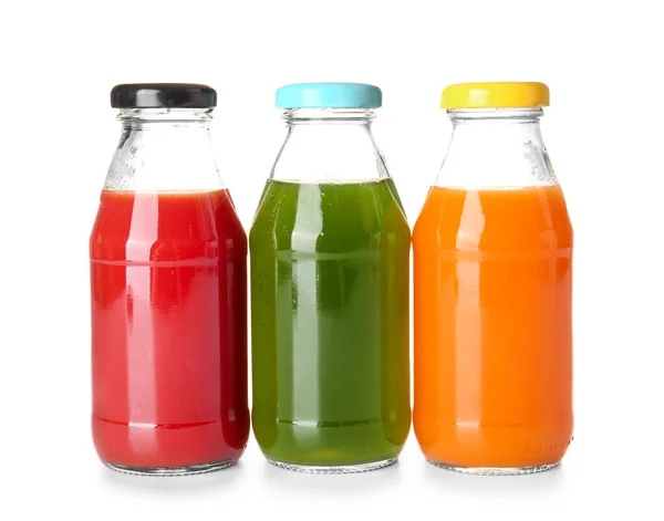 Bottles Healthy Juice White Background — Stock Photo, Image