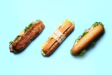 Renkli arka planda lezzetli sandviçler