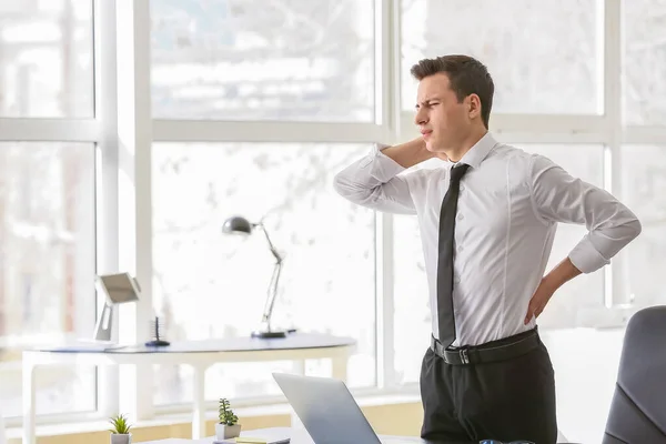 Young Man Suffering Back Pain Office — Stock Photo, Image