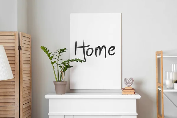 Houseplant Picture Mantelpiece Light Wall — Stock Photo, Image