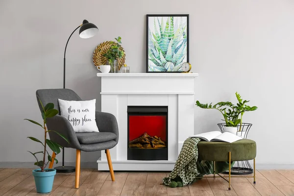 Moderne Open Haard Het Interieur Van Woonkamer — Stockfoto