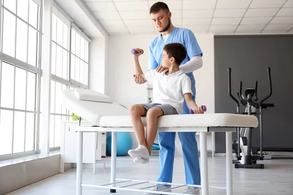 Physiotherapist Working Boy Rehabilitation Center — Stock Photo, Image