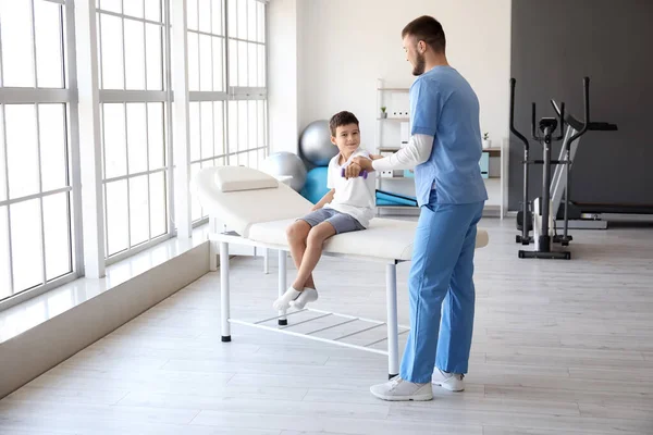 Physiotherapist Working Boy Rehabilitation Center — Stock Photo, Image