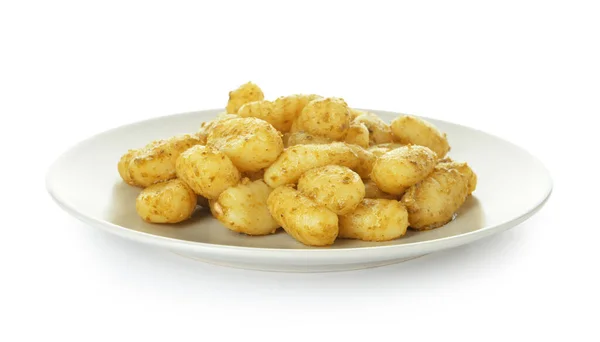 Plate Tasty Pesto Gnocchi White Background — Stock Photo, Image