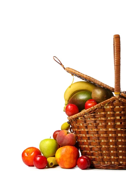 Basket Fresh Fruits White Background — Stock Photo, Image