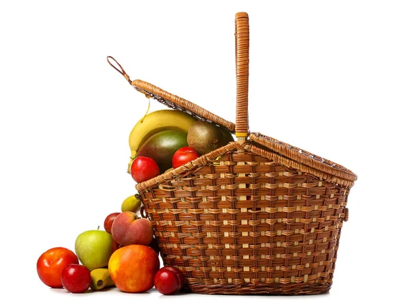 Basket Fresh Fruits White Background — Stock Photo, Image