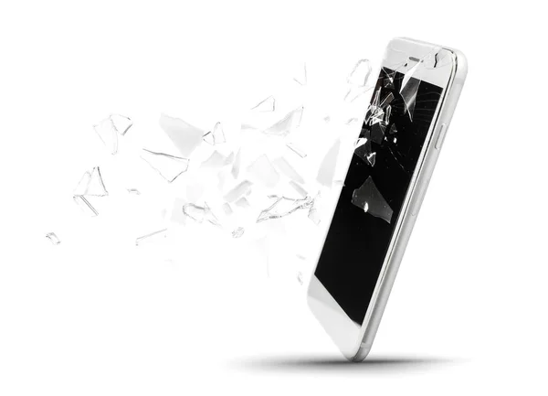 Telefon Komórkowy Pękniętym Szklanym Ekranem Białym Tle — Zdjęcie stockowe