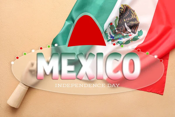 Tarjeta Felicitación Para Día Independencia México Con Bandera Mexicana —  Fotos de Stock