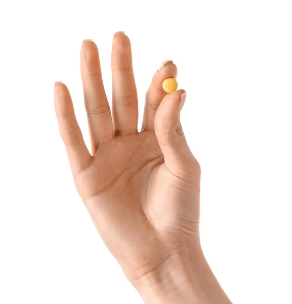 Female Hand Pill White Background — Stock Photo, Image