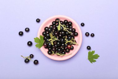 Renk arkaplanında olgun siyah frenk üzümü olan tabak