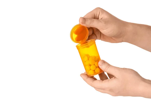 Female Hands Bottle Pills White Background — Stock Photo, Image