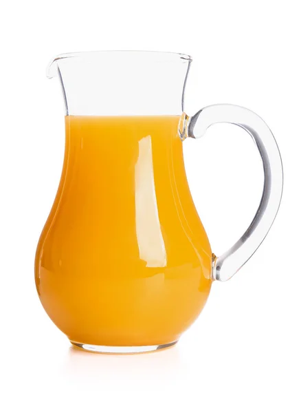 Krug Mit Leckerem Orangensaft Auf Weißem Hintergrund — Stockfoto