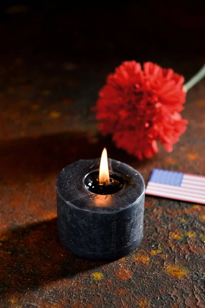 Burning Candle Dark Background National Day Prayer Remembrance Victims Terrorist — Stock Photo, Image