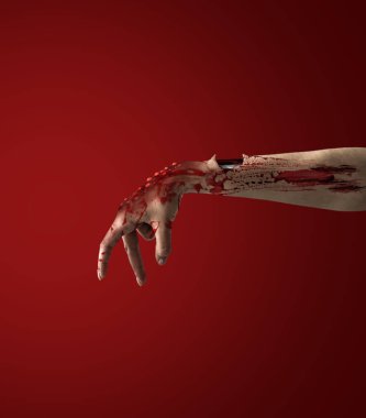 Canavarın eli renk arkaplanında kanla kaplıydı. Cadılar Bayramı