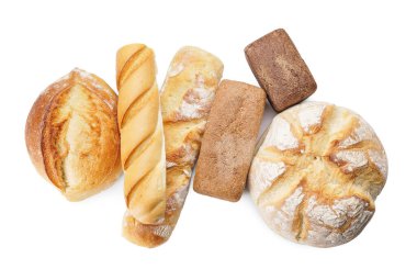 Beyaz arka planda taze ekmek çeşitleri