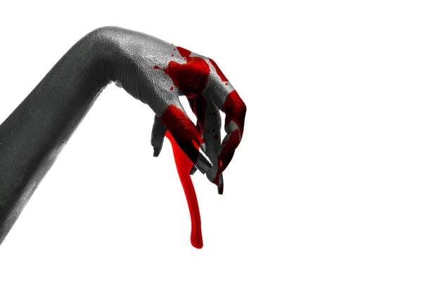 Hand Der Hexe Mit Blut Bedeckt Auf Weißem Hintergrund — Stockfoto