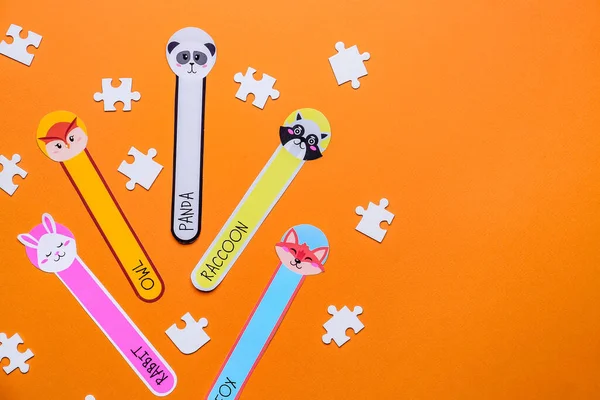 Cute Bookmarks Puzzle Pieces Color Background — Stock Photo, Image