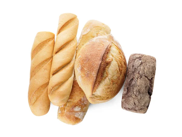 Assortment Fresh Bread White Background — Stock Photo, Image