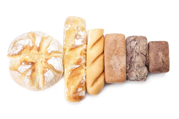 Assortiment Van Vers Brood Witte Achtergrond — Stockfoto