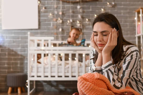 Tired Young Mother Toy Home — Stock Photo, Image