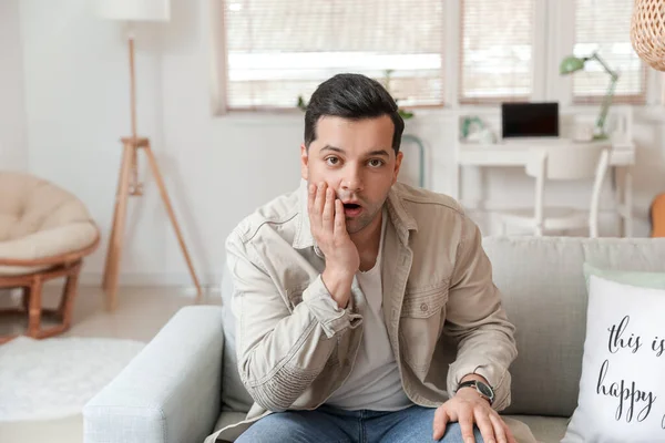 Shocked Young Man Home — Stock Photo, Image