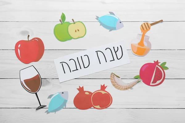 Összetétel Rosh Hashanah Zsidó Újév Ünneplés Fehér Háttér — Stock Fotó