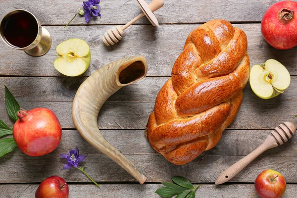 Összetétel Rosh Hashanah Zsidó Újév Ünneplés Háttér — Stock Fotó