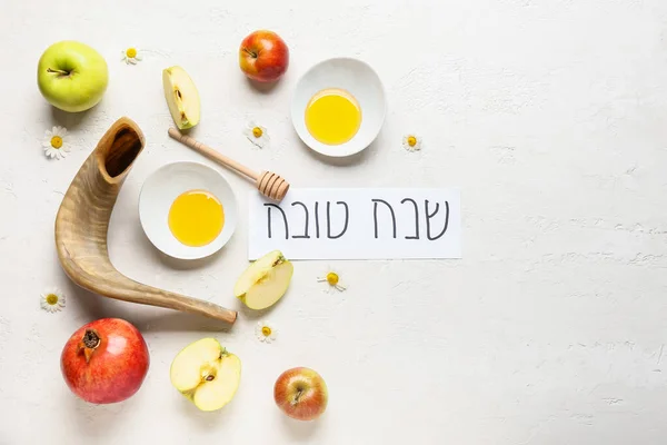 Composizione Rosh Hashanah Capodanno Ebraico Celebrazione Sfondo Bianco — Foto Stock