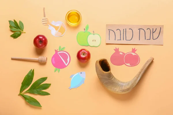 Composition Rosh Hashanah Jewish New Year Celebration Color Background — Stock Photo, Image