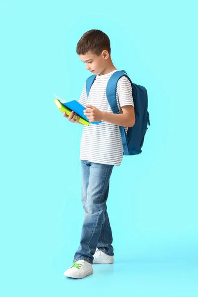Little Schoolboy Notebooks Color Background — Stock Photo, Image