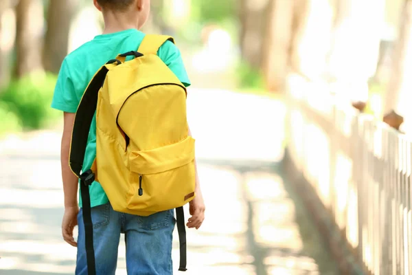 Kleine Schooljongen Met Rugzak Buiten — Stockfoto