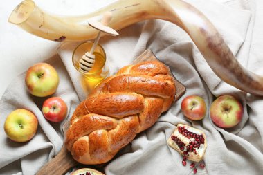 Rosh hashanah (Yahudi Yeni Yılı) için grunge arkaplanda kompozisyon