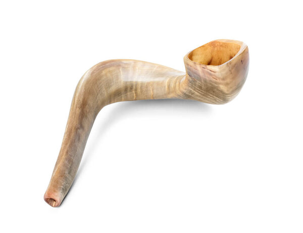 Shofar on white background. Rosh hashanah (Jewish New Year) celebration