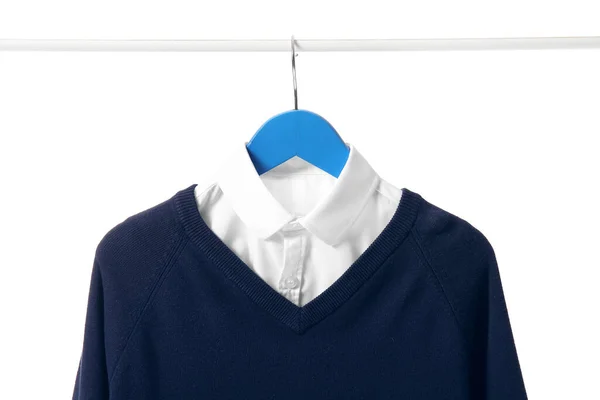 Hanger Met Stijlvol Schooluniform Witte Achtergrond — Stockfoto