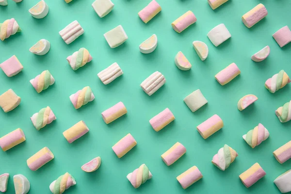 Gustosi Marshmallow Sfondo Colori — Foto Stock