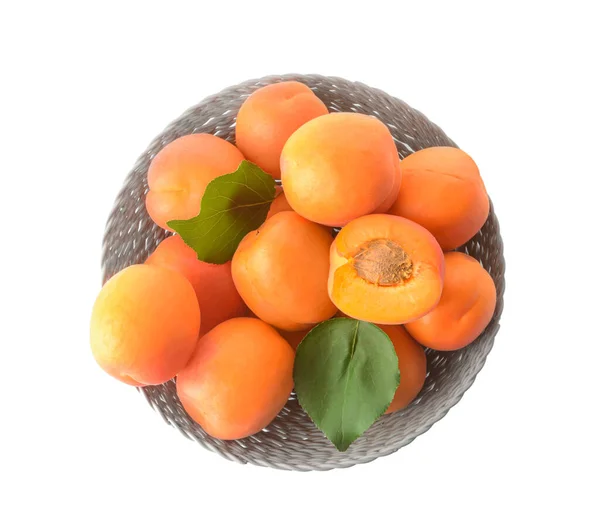 Bowl Tasty Ripe Apricots White Background — Stock Photo, Image