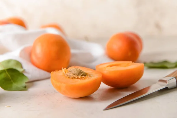 Tasty Ripe Apricots Light Background — Stock Photo, Image