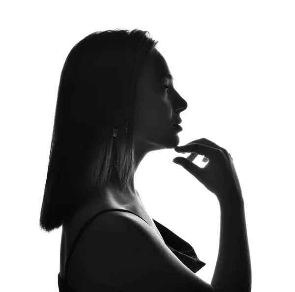 Silhouette Stylish Young Woman White Background — Stock Photo, Image