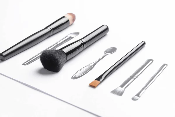 Makeup Brushes Drawings White Background — Stock Photo, Image