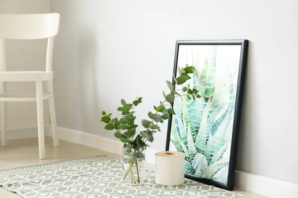 Vase Eucalyptus Branches Picture Light Wall — Stock Photo, Image