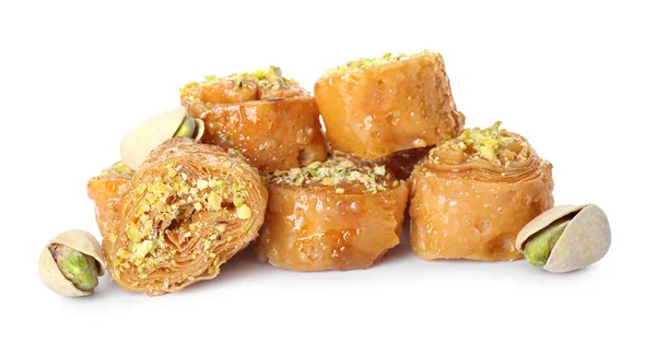 Délicieux Baklava Sur Fond Blanc — Photo