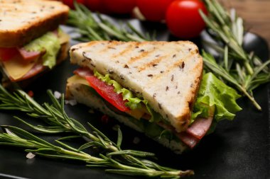 Tabakta lezzetli sandviçler, yakın plan.