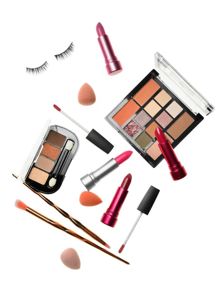 Set Makeup Cosmetics Accessories White Background — Stock Photo, Image
