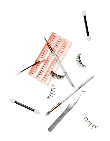 False Eyelashes Makeup Accessories White Background — Stock Photo, Image