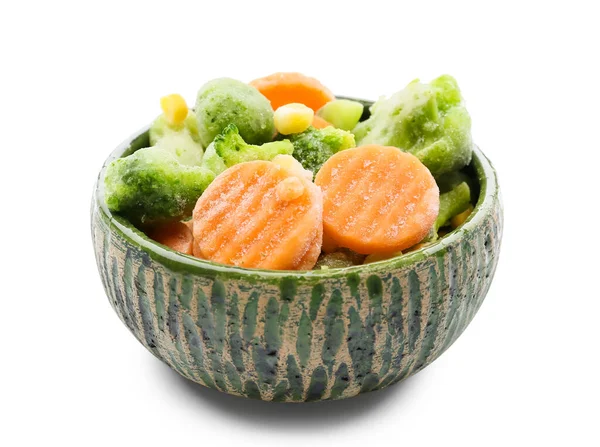 Bowl Mix Frozen Vegetables White Background — Stock Photo, Image