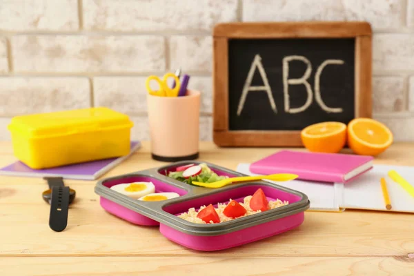 Lunch Box Tasty Food Wooden Table — Stock Photo, Image