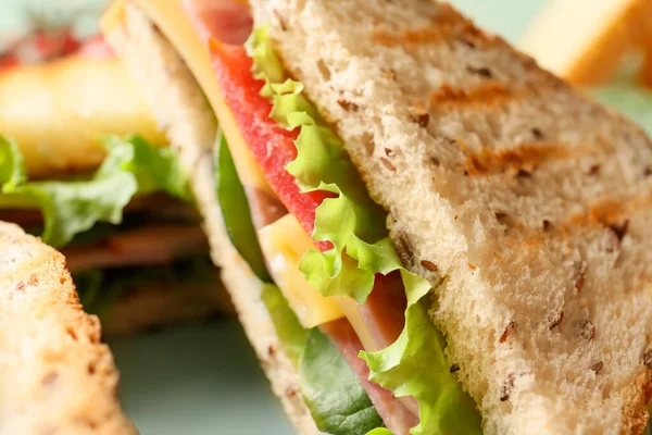 Tasty Sandwich Color Background Closeup — Stock Photo, Image