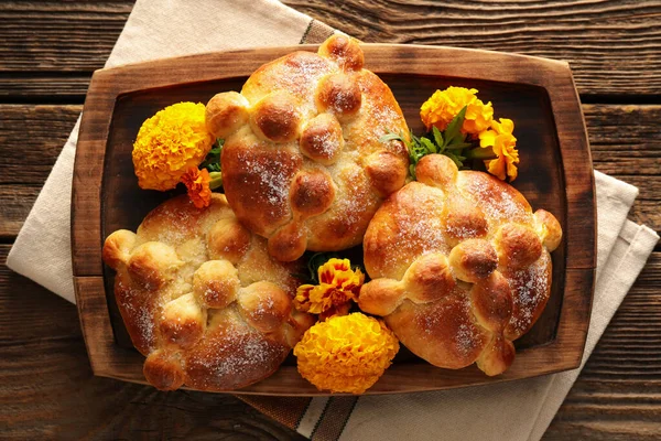 Pan Los Muertos Sobre Fondo Madera Celebración Del Día Muertos — Foto de Stock