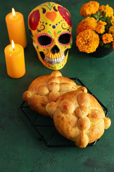 Pan Calavera Muerta Pintada Sobre Fondo Color Celebración Del Día — Foto de Stock